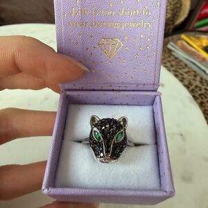 Melinda Maria Black Pavé Panther Ring with Green Eyes